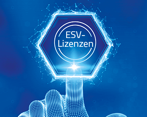 Illustration leuchtende Hand mit Schriftzug ESV-Lizenzen